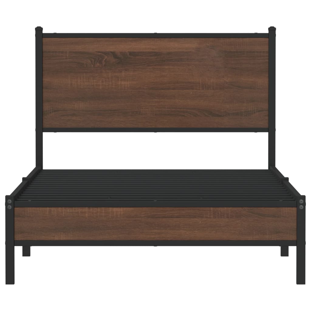 Bedframe met hoofdbord metaal bruin eikenkleurig 100x190 cm