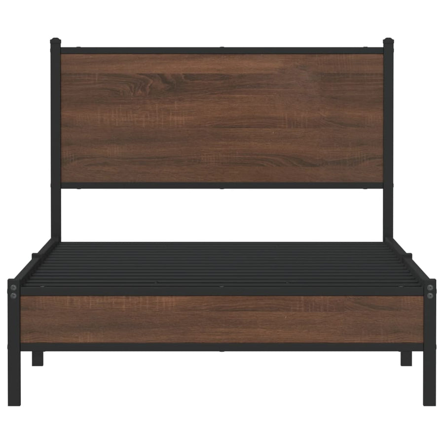 Bedframe met hoofdbord metaal bruin eikenkleurig 100x190 cm
