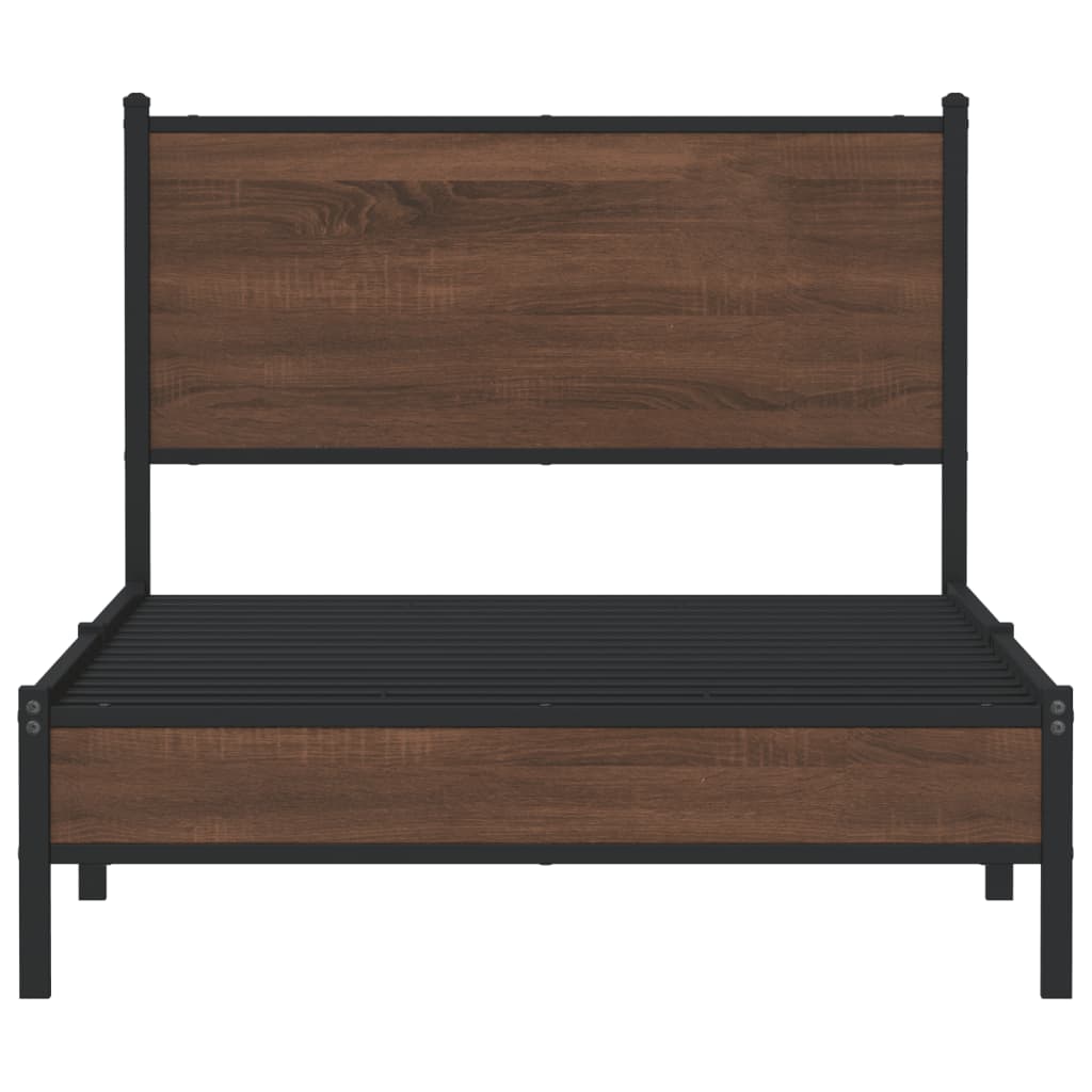 Bedframe met hoofdbord metaal bruin eikenkleurig 100x200 cm