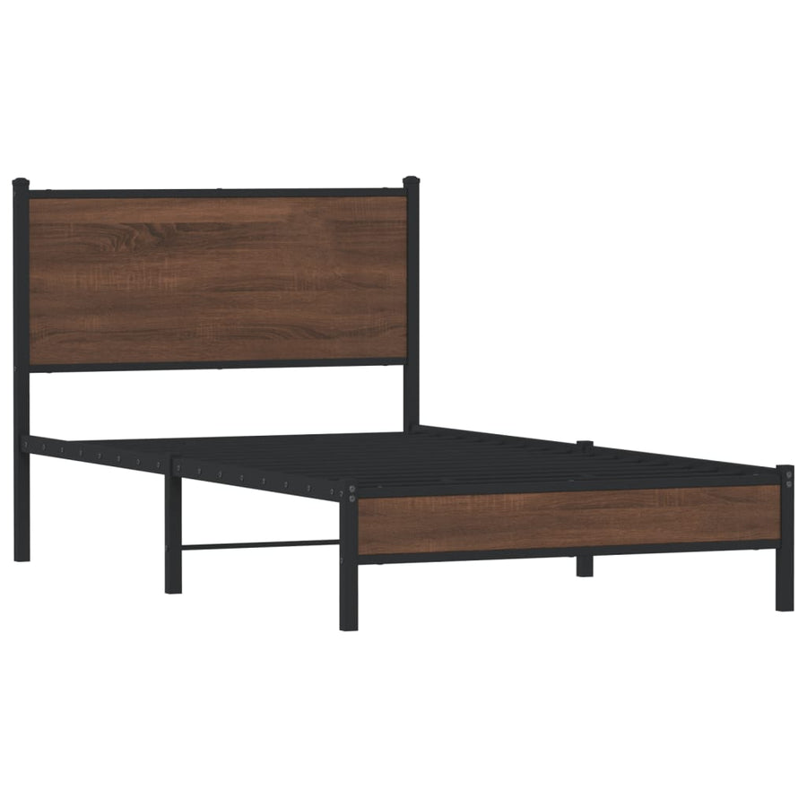 Bedframe met hoofdbord metaal bruin eikenkleurig 107x203 cm