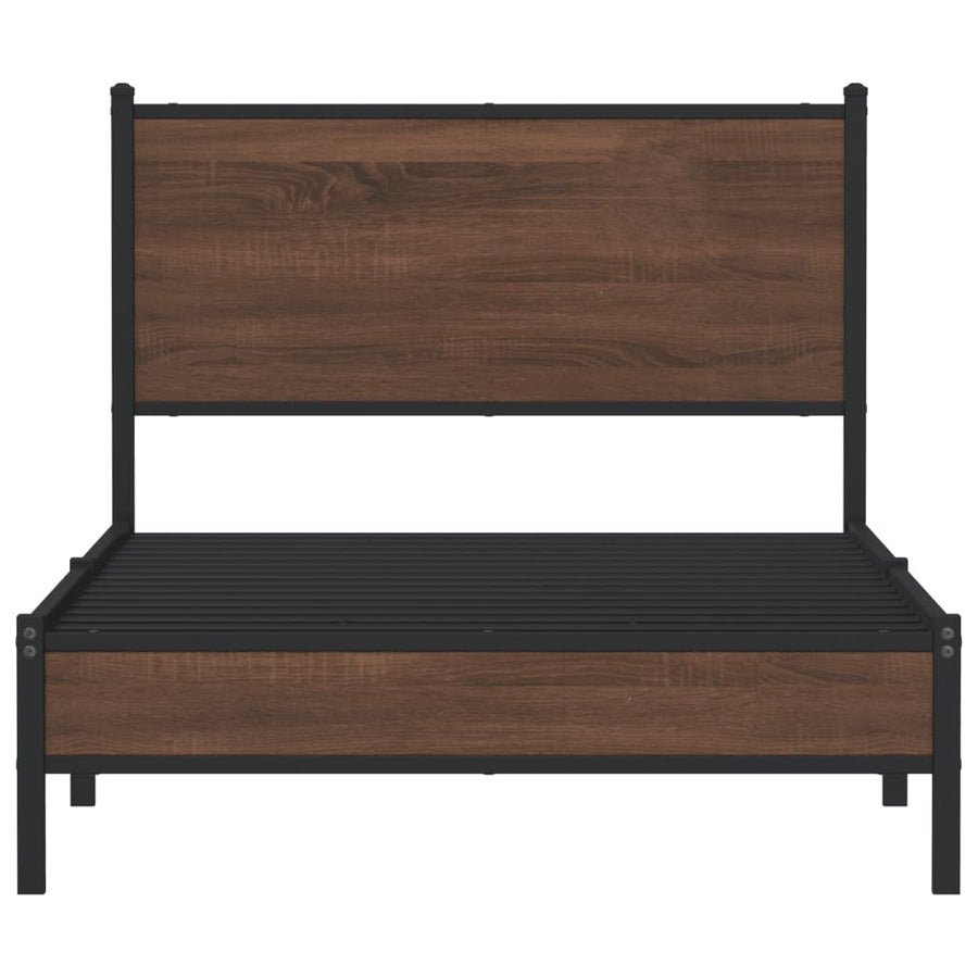Bedframe met hoofdbord metaal bruin eikenkleurig 107x203 cm