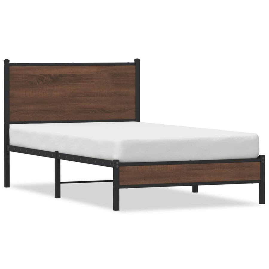 Bedframe met hoofdbord metaal bruin eikenkleurig 107x203 cm