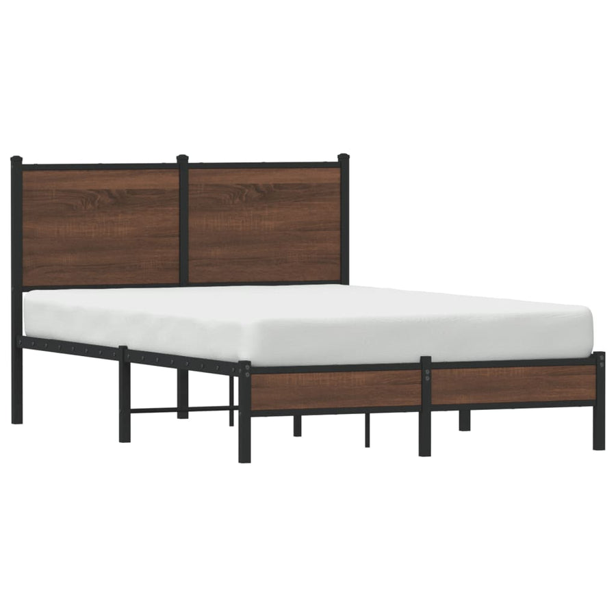 Bedframe met hoofdbord metaal bruin eikenkleurig 120x190 cm