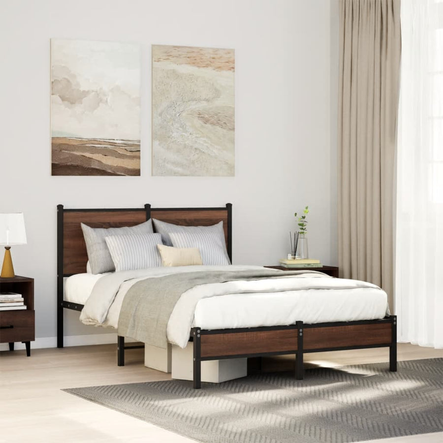 Bedframe met hoofdbord metaal bruin eikenkleurig 120x200 cm
