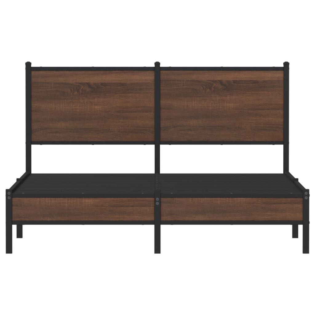 Bedframe met hoofdbord metaal bruin eikenkleurig 137x190 cm