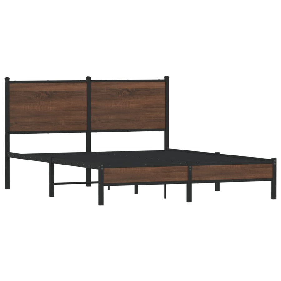Bedframe met hoofdbord metaal bruin eikenkleurig 140x200 cm