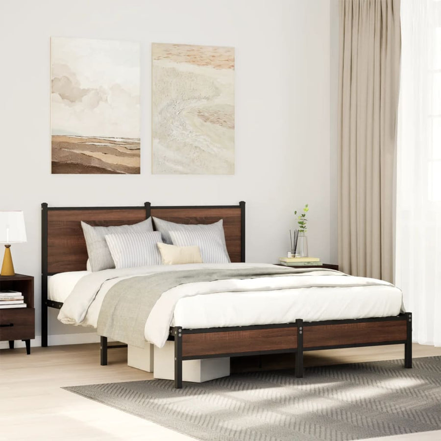 Bedframe met hoofdbord metaal bruin eikenkleurig 140x200 cm