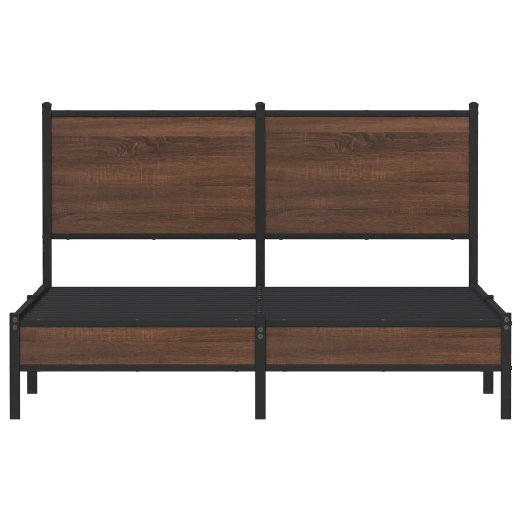 Bedframe met hoofdbord metaal bruin eikenkleurig 140x200 cm