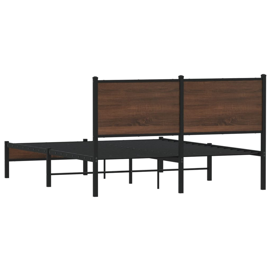 Bedframe met hoofdbord metaal bruin eikenkleurig 140x200 cm