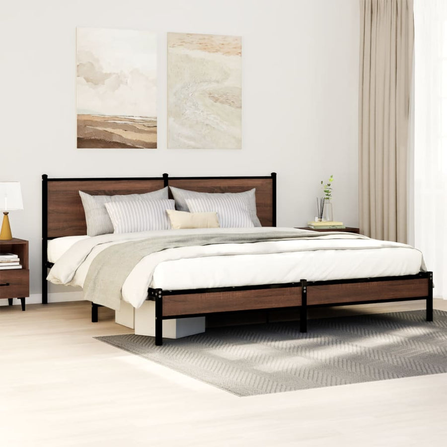 Bedframe met hoofdbord metaal bruin eikenkleurig 160x200 cm