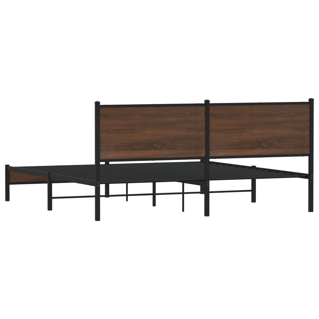 Bedframe met hoofdbord metaal bruin eikenkleurig 160x200 cm
