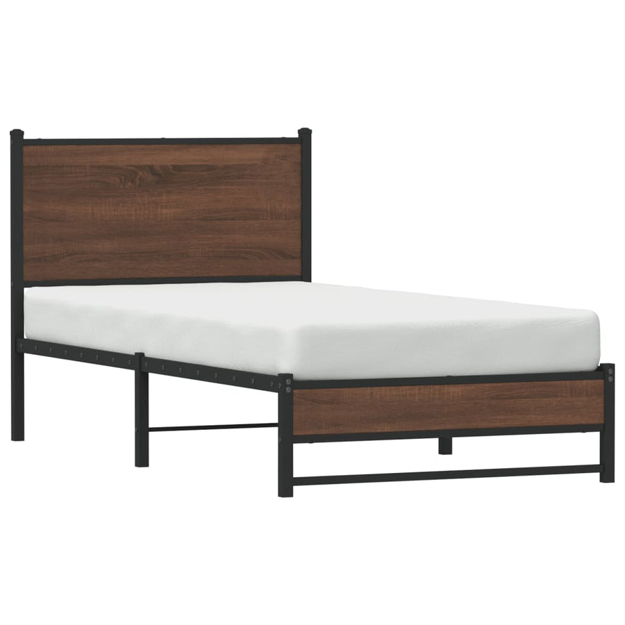 Bedframe met hoofdbord metaal bruin eikenkleurig 75x190 cm