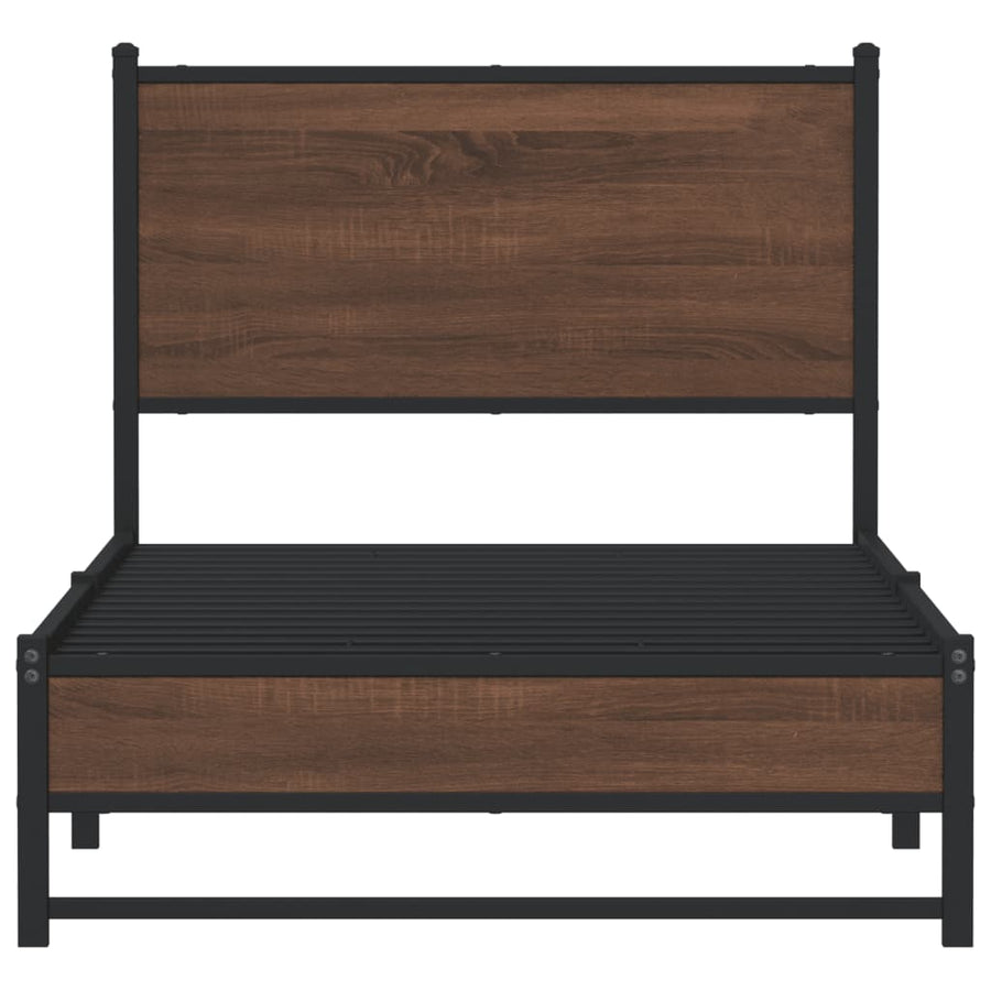 Bedframe met hoofdbord metaal bruin eikenkleurig 75x190 cm