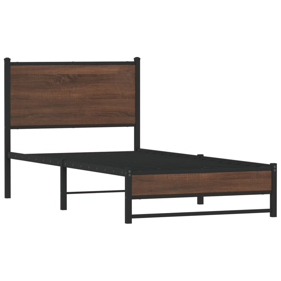 Bedframe met hoofdbord metaal bruin eikenkleurig 80x200 cm
