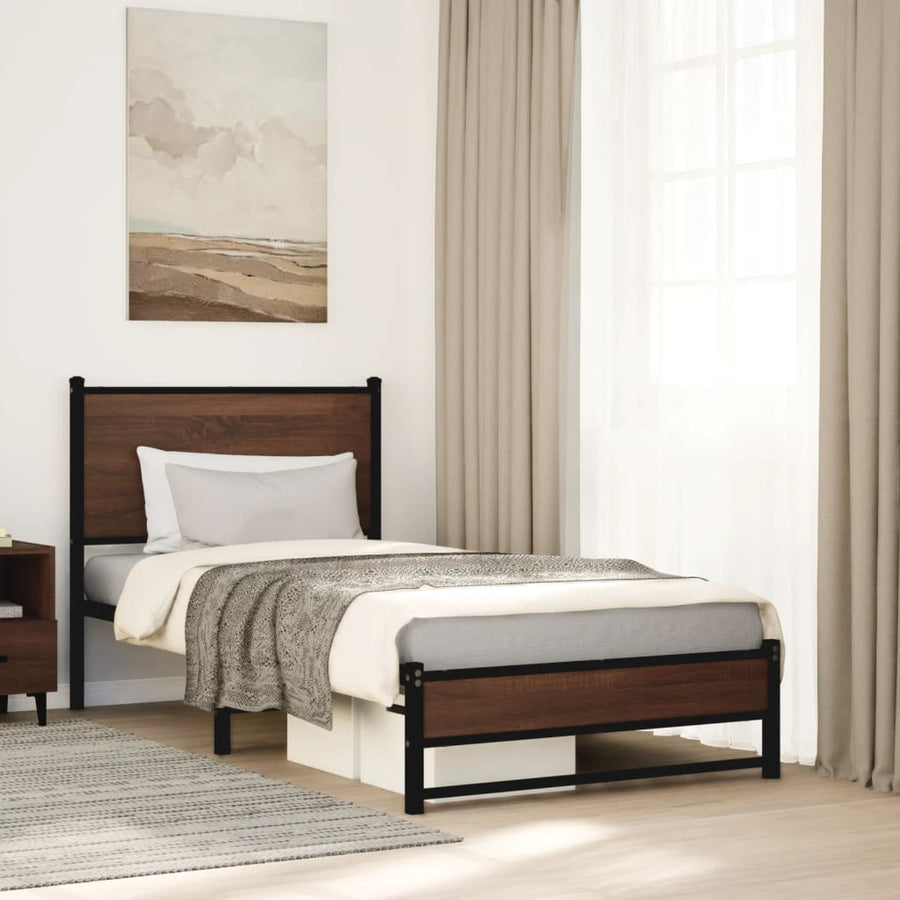 Bedframe met hoofdbord metaal bruin eikenkleurig 80x200 cm