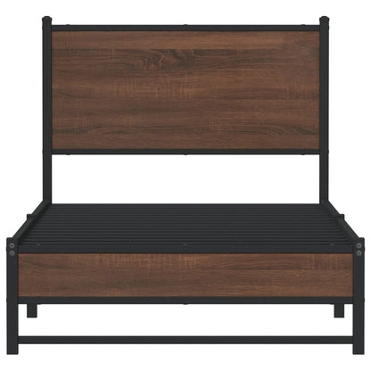Bedframe met hoofdbord metaal bruin eikenkleurig 80x200 cm