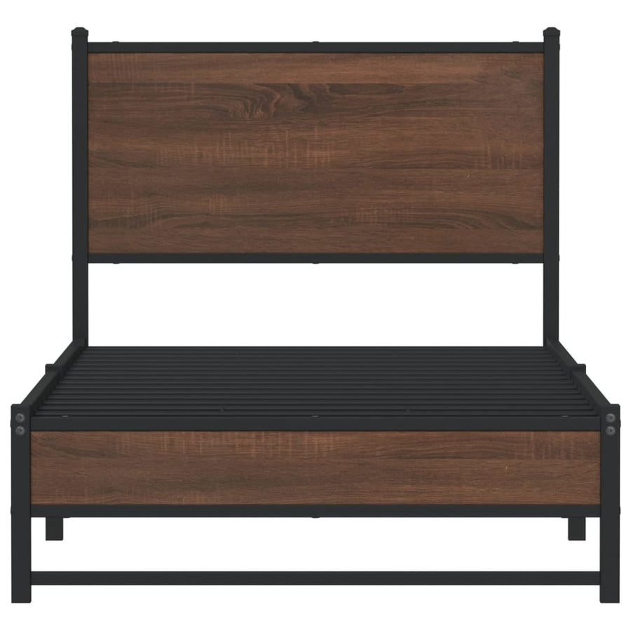 Bedframe met hoofdbord metaal bruin eikenkleurig 80x200 cm
