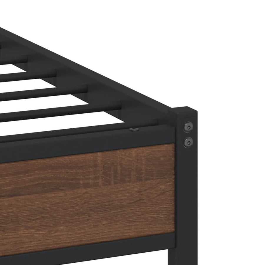 Bedframe met hoofdbord metaal bruin eikenkleurig 80x200 cm