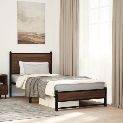 Bedframe met hoofdbord metaal bruin eikenkleurig 90x190 cm
