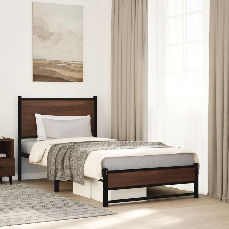Bedframe met hoofdbord metaal bruin eikenkleurig 90x190 cm