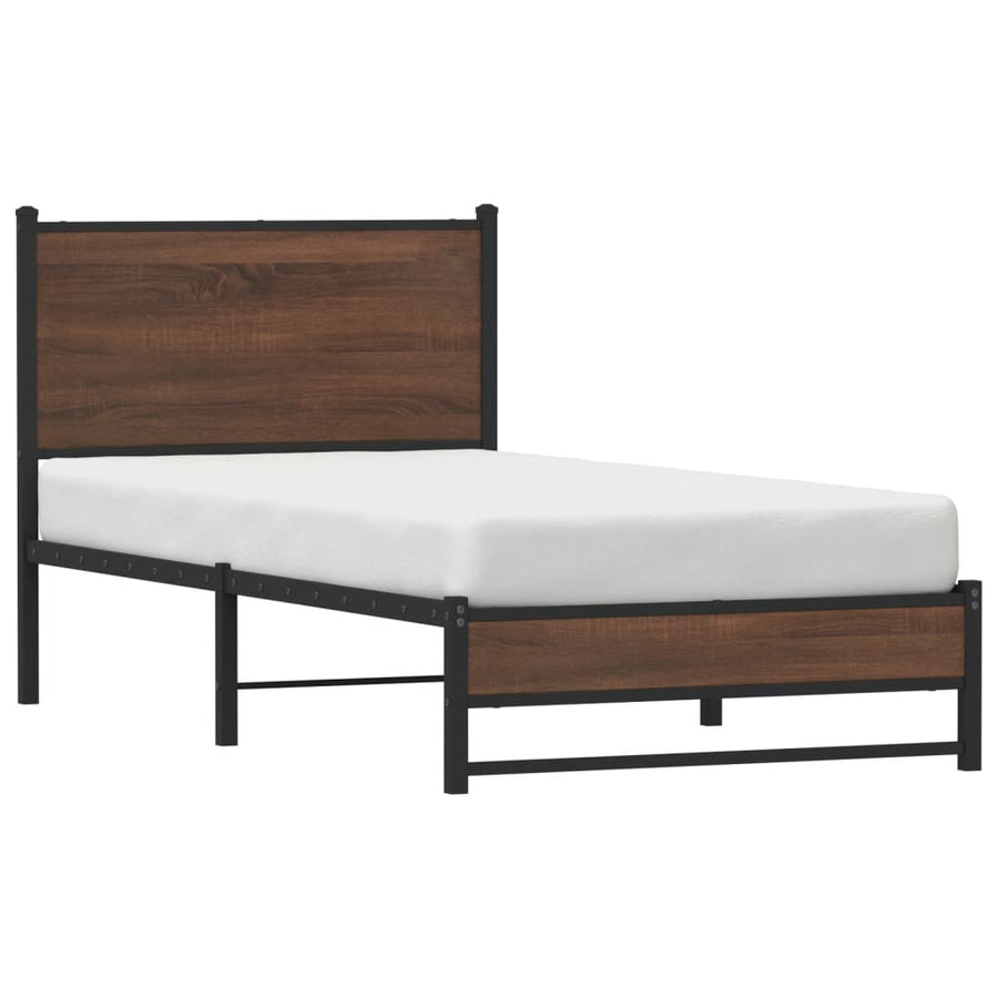 Bedframe met hoofdbord metaal bruin eikenkleurig 90x190 cm