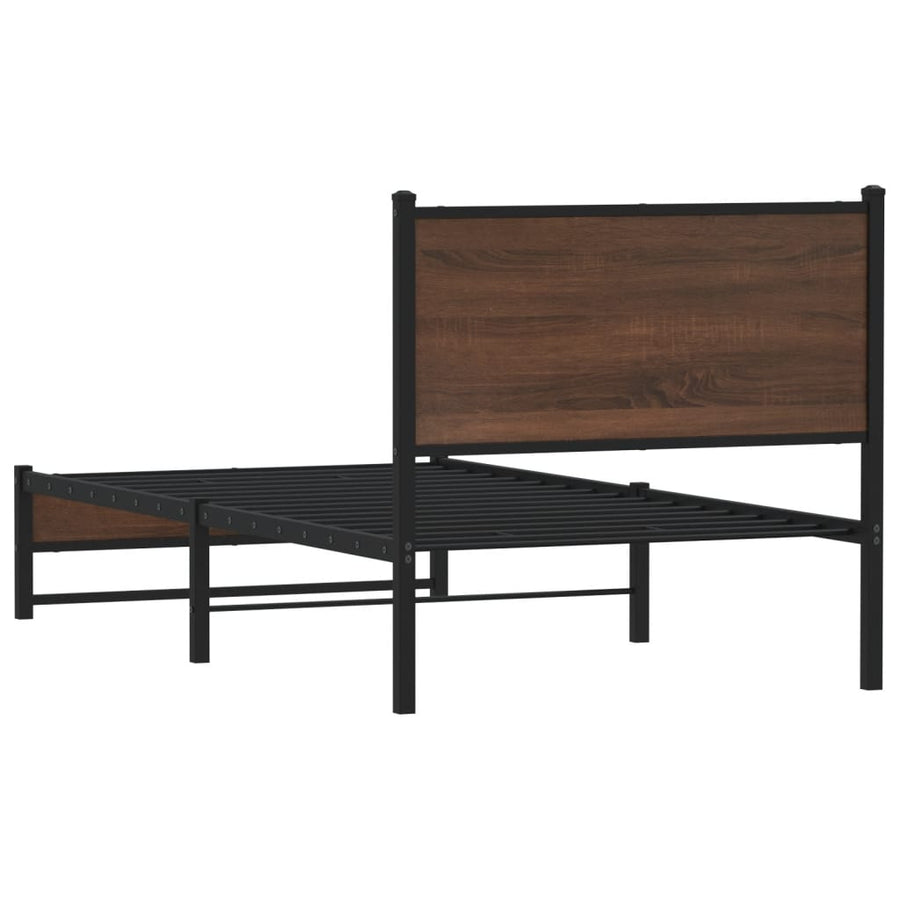 Bedframe met hoofdbord metaal bruin eikenkleurig 90x190 cm