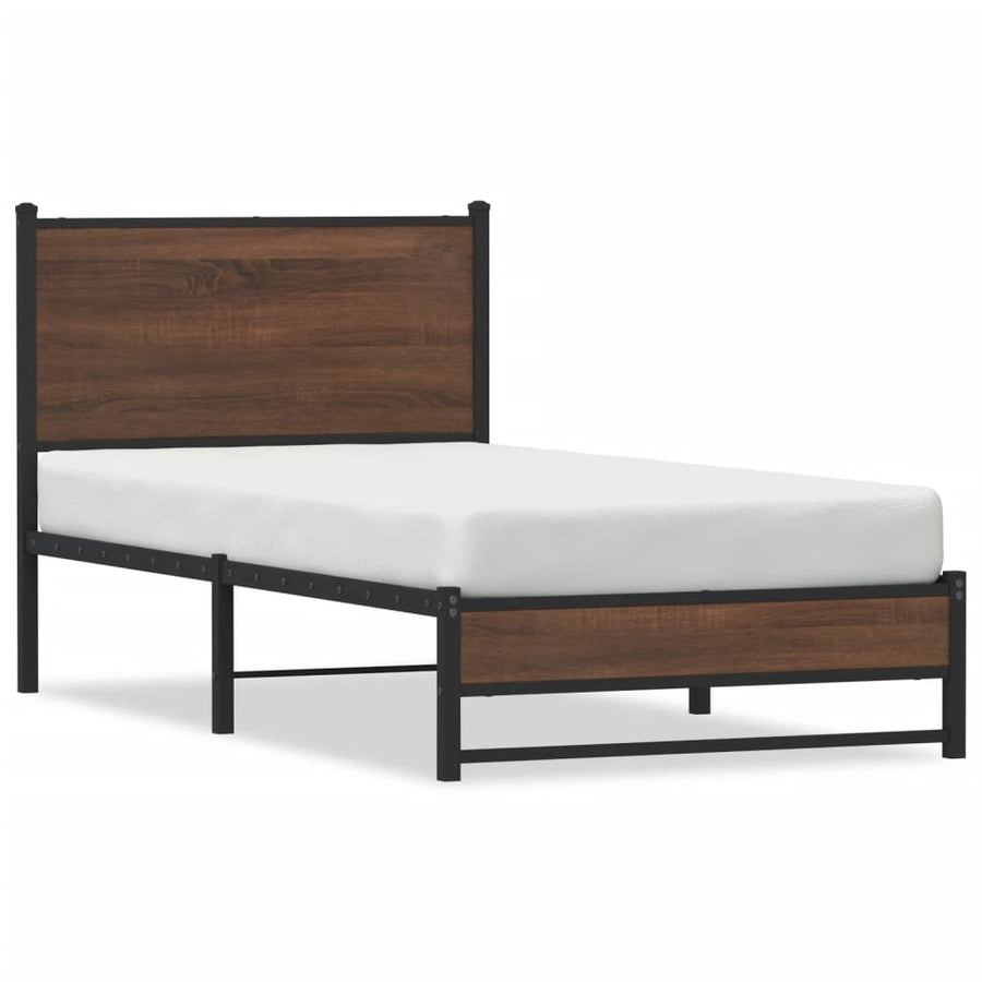 Bedframe met hoofdbord metaal bruin eikenkleurig 90x190 cm
