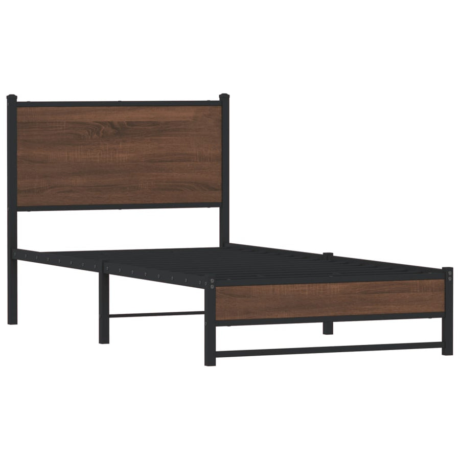 Bedframe met hoofdbord metaal bruin eikenkleurig 90x200 cm
