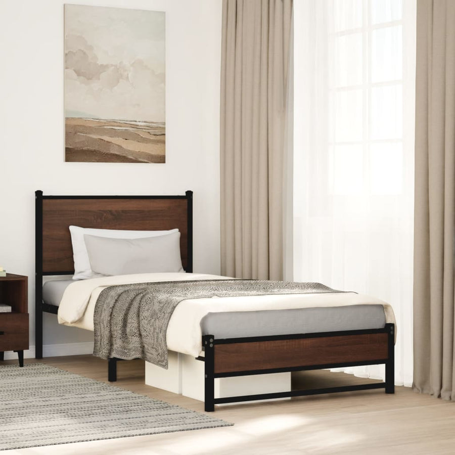 Bedframe met hoofdbord metaal bruin eikenkleurig 90x200 cm
