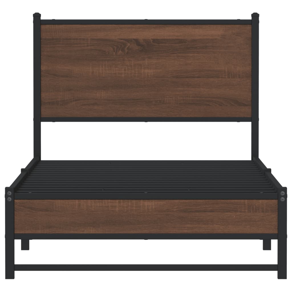 Bedframe met hoofdbord metaal bruin eikenkleurig 90x200 cm