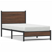 Bedframe 90x200 cm metaal bruin eikenkleurig met hoofdbord