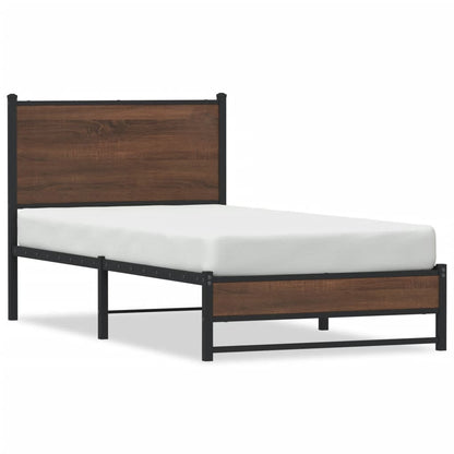 Bedframe met hoofdbord metaal bruin eikenkleurig 90x200 cm