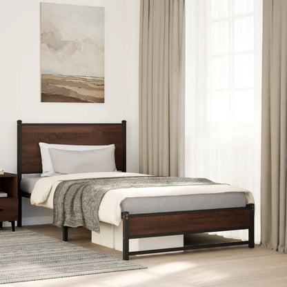 Bedframe met hoofdbord metaal bruin eikenkleurig 100x190 cm