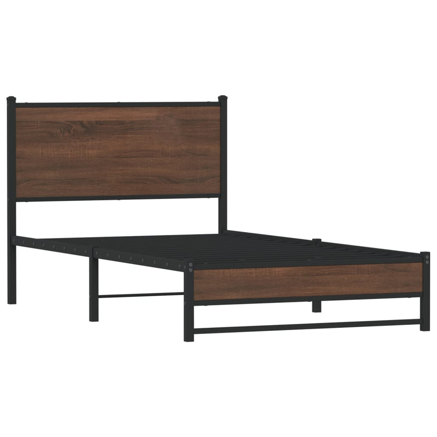 Bedframe met hoofdbord metaal bruin eikenkleurig 100x200 cm