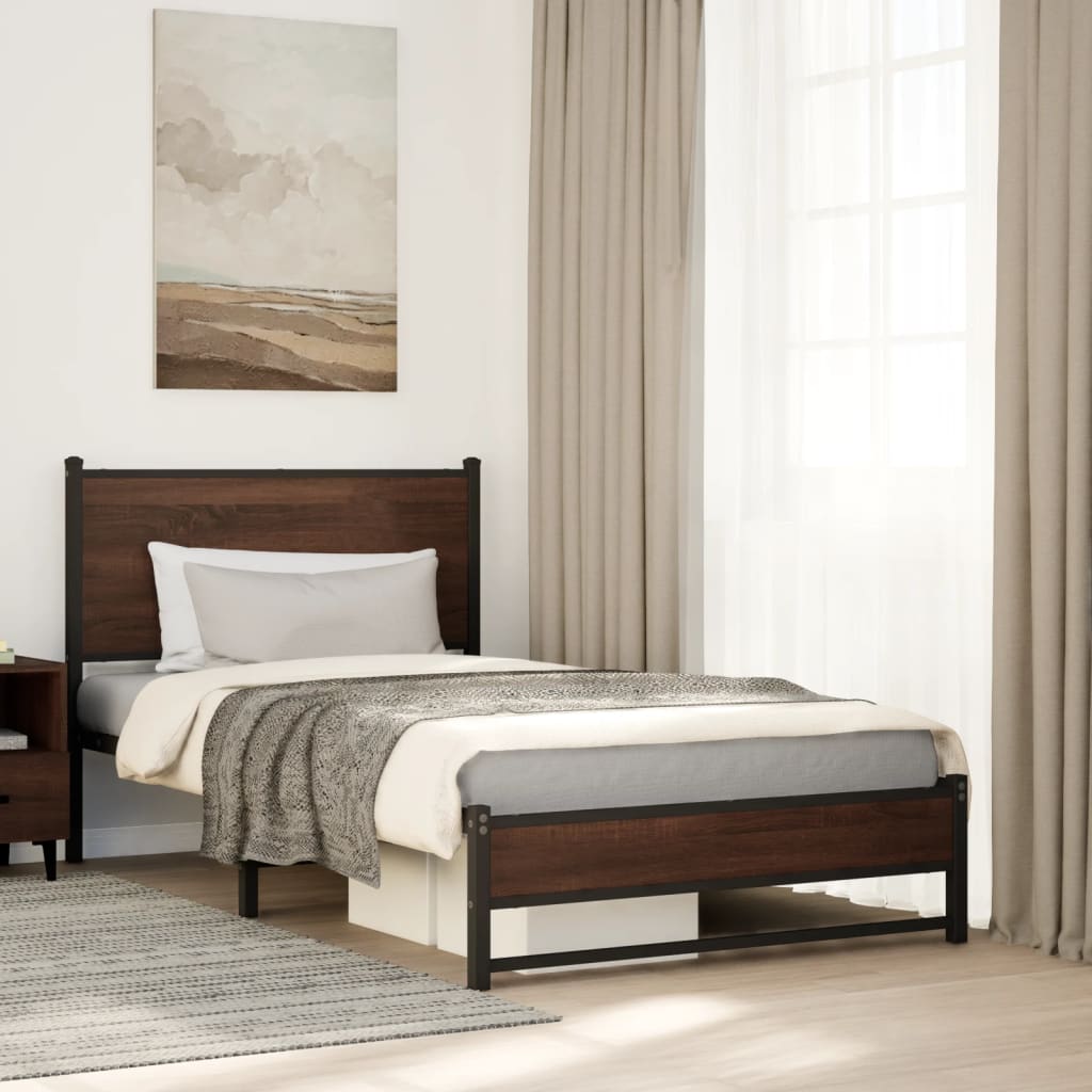 Bedframe met hoofdbord metaal bruin eikenkleurig 100x200 cm