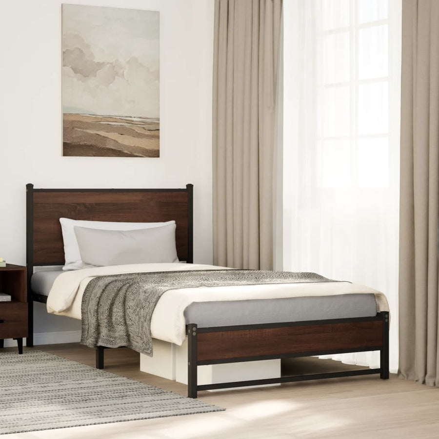 Bedframe met hoofdbord metaal bruin eikenkleurig 100x200 cm