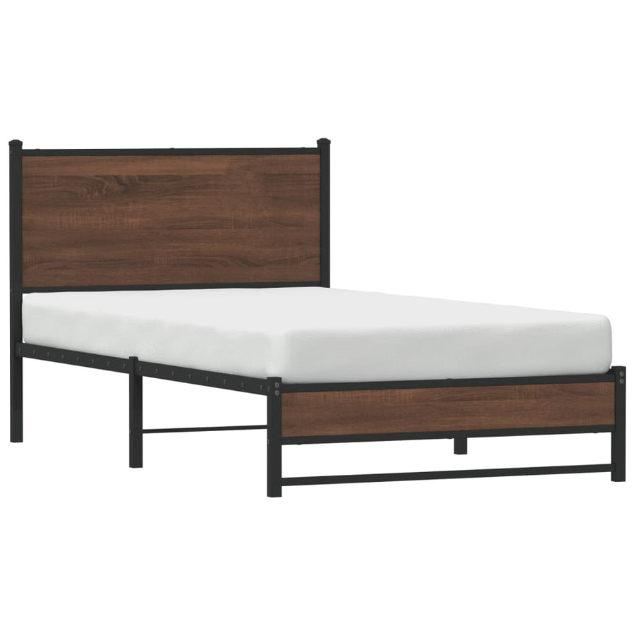 Bedframe met hoofdbord metaal bruin eikenkleurig 100x200 cm
