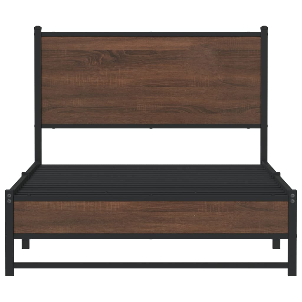 Bedframe met hoofdbord metaal bruin eikenkleurig 100x200 cm