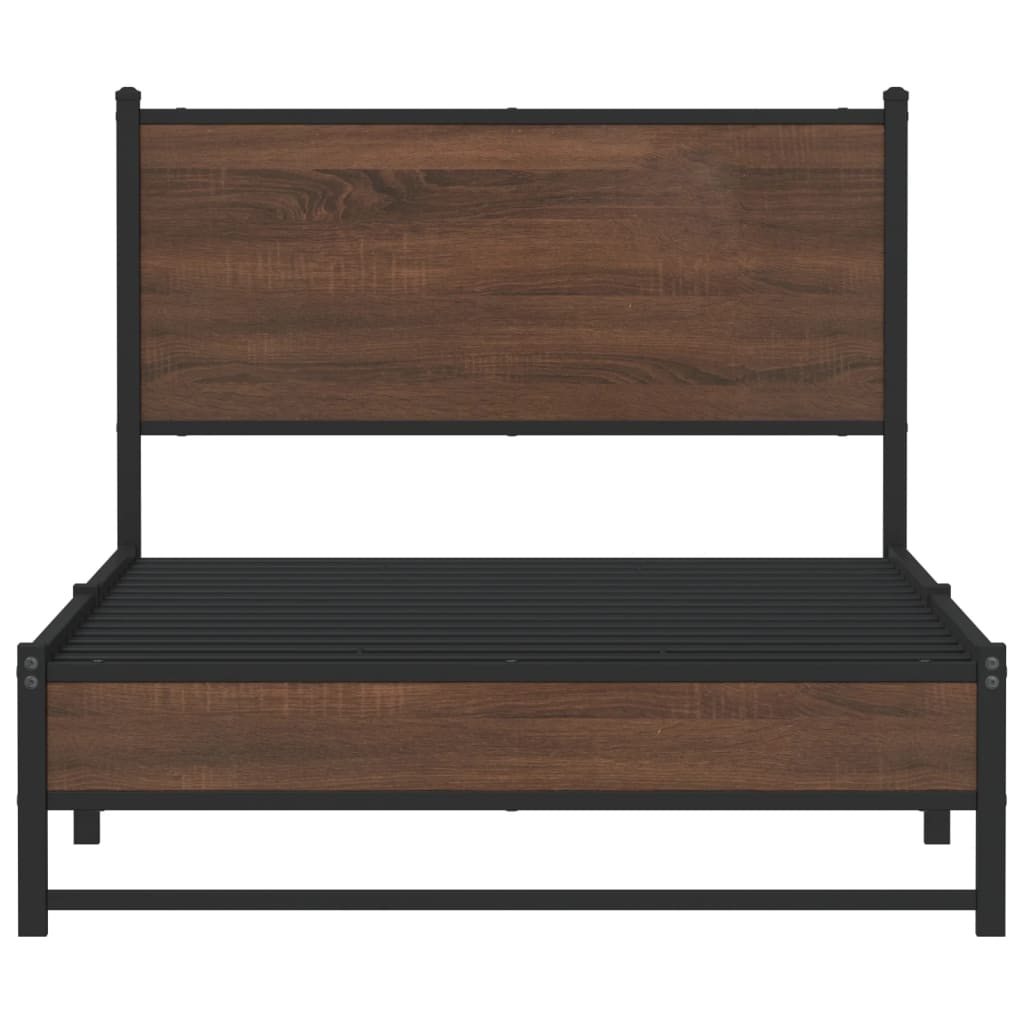 Bedframe met hoofdbord metaal bruin eikenkleurig 107x203 cm