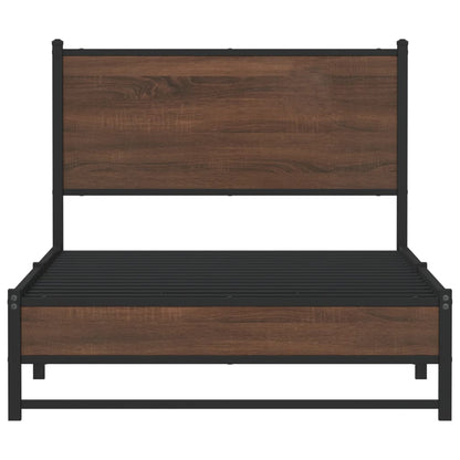 Bedframe met hoofdbord metaal bruin eikenkleurig 107x203 cm