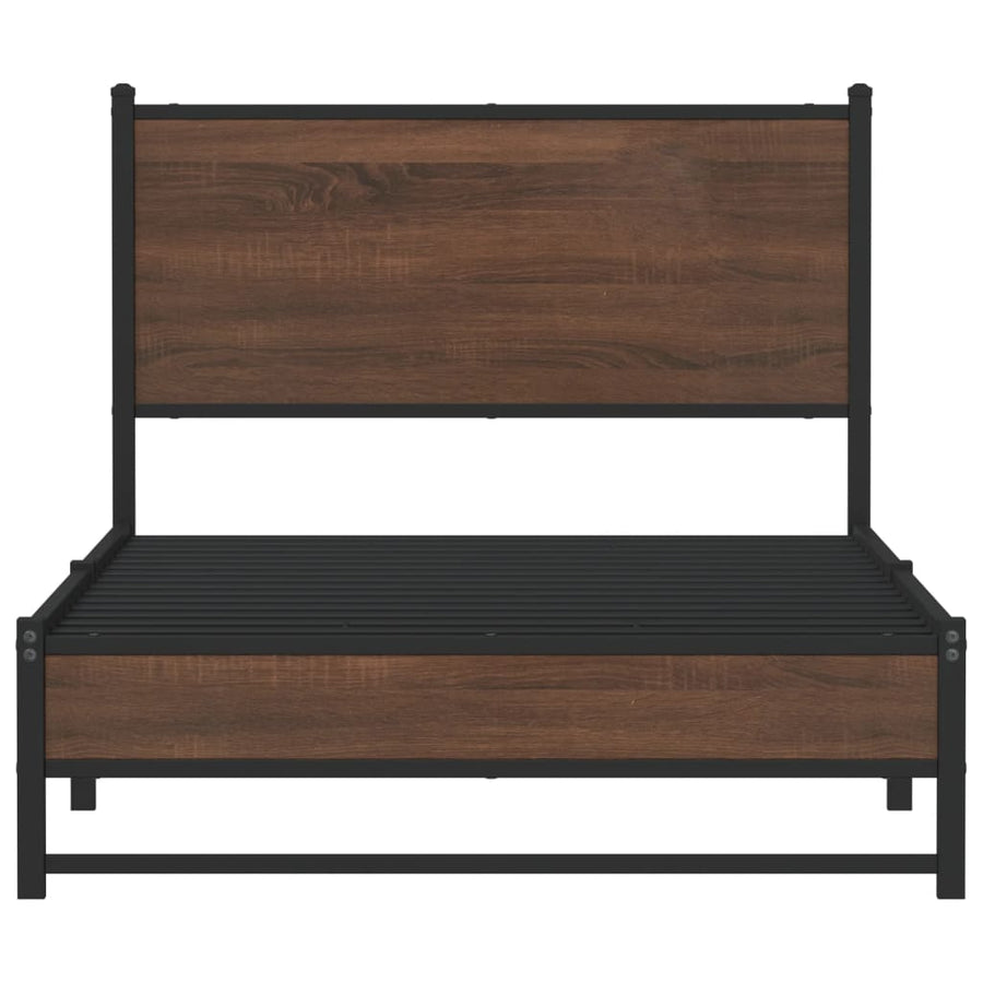 Bedframe met hoofdbord metaal bruin eikenkleurig 107x203 cm