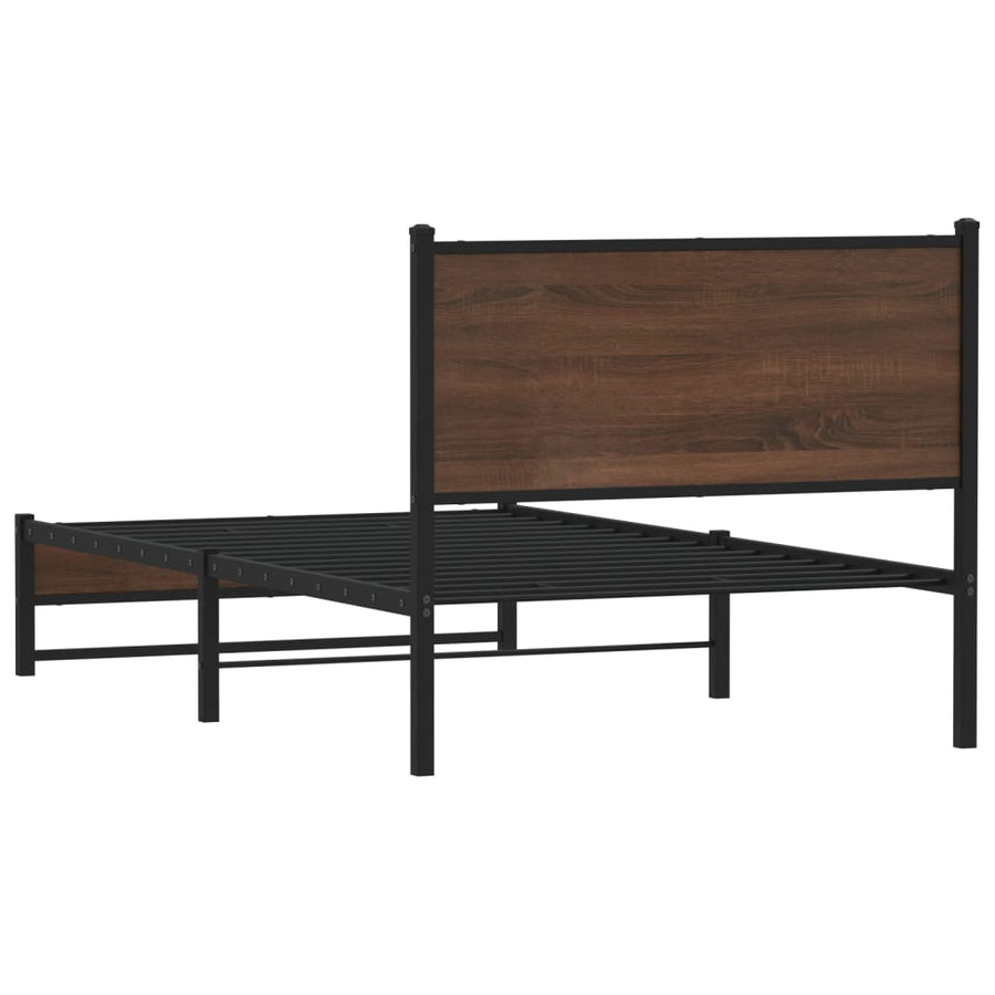 Bedframe met hoofdbord metaal bruin eikenkleurig 107x203 cm