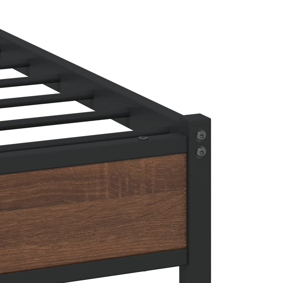 Bedframe met hoofdbord metaal bruin eikenkleurig 107x203 cm