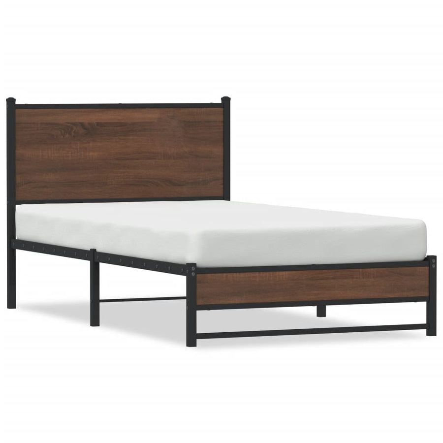 Bedframe met hoofdbord metaal bruin eikenkleurig 107x203 cm