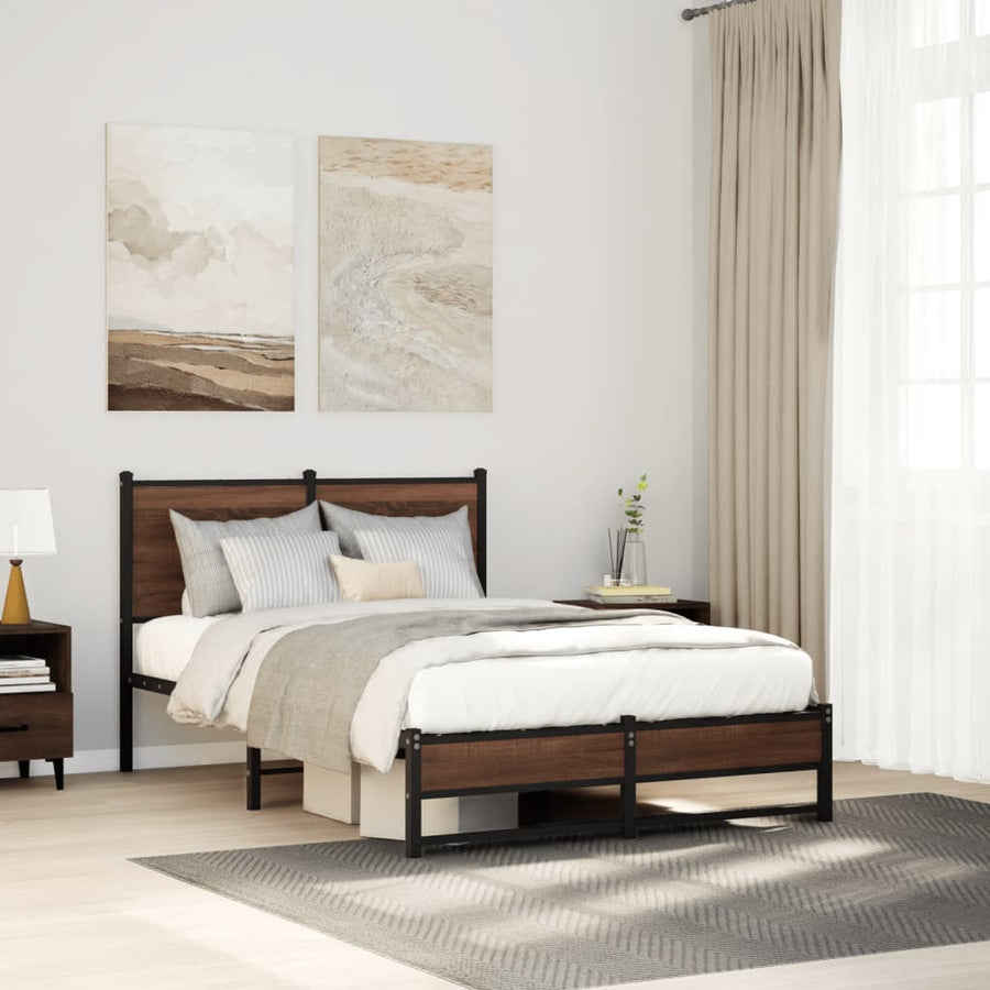 Bedframe met hoofdbord metaal bruin eikenkleurig 120x190 cm