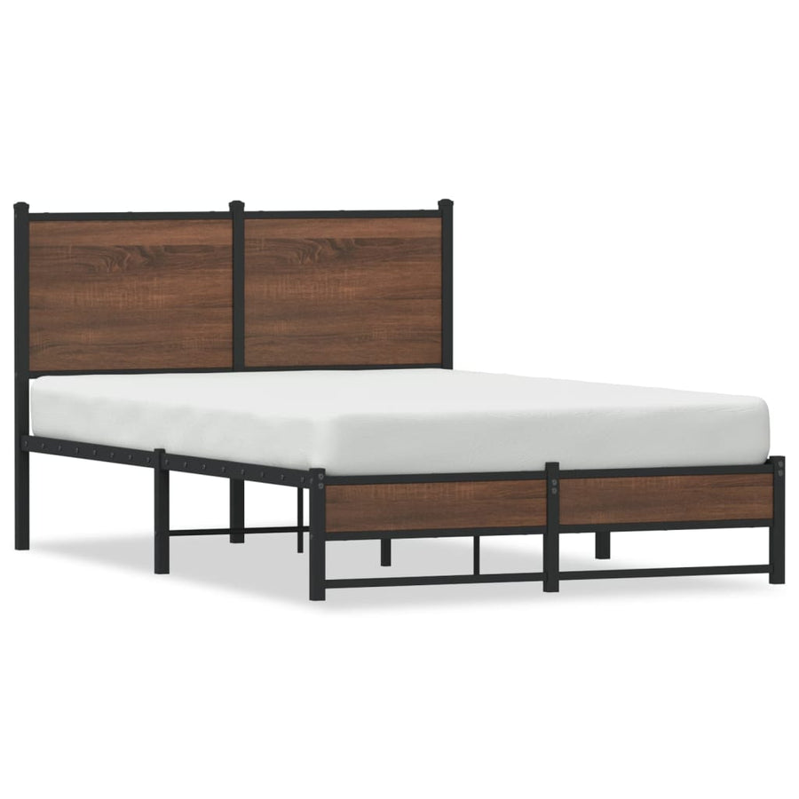 Bedframe met hoofdbord metaal bruin eikenkleurig 120x190 cm
