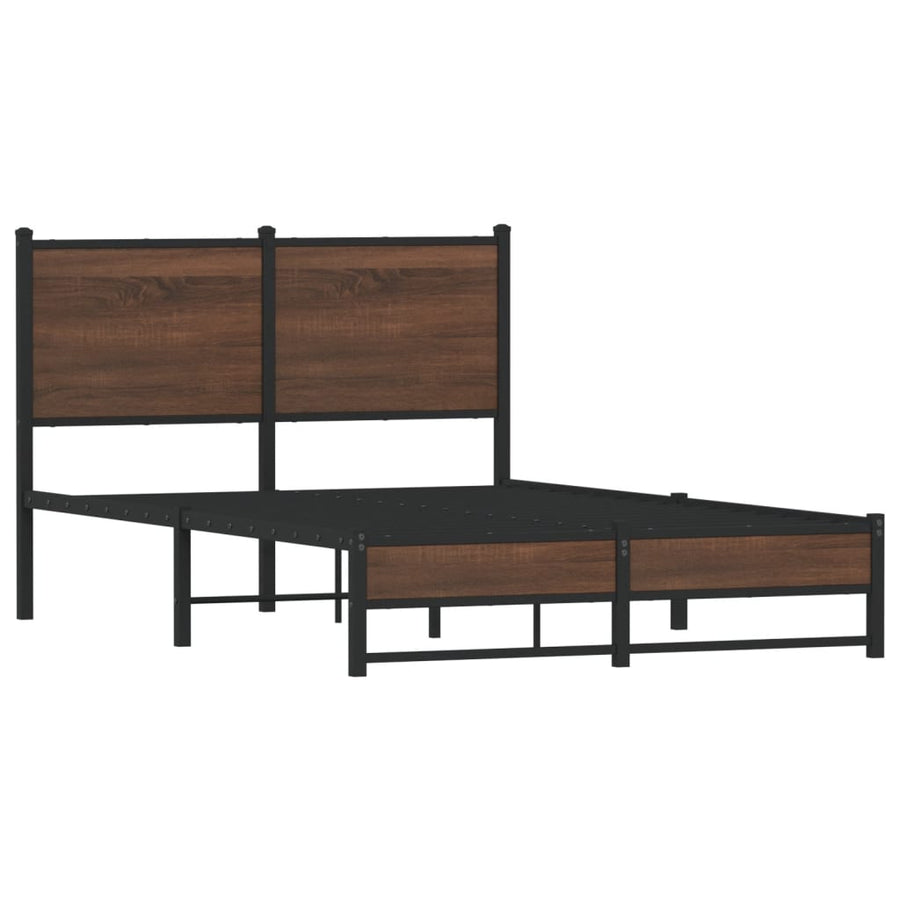 Bedframe met hoofdbord metaal bruin eikenkleurig 120x200 cm
