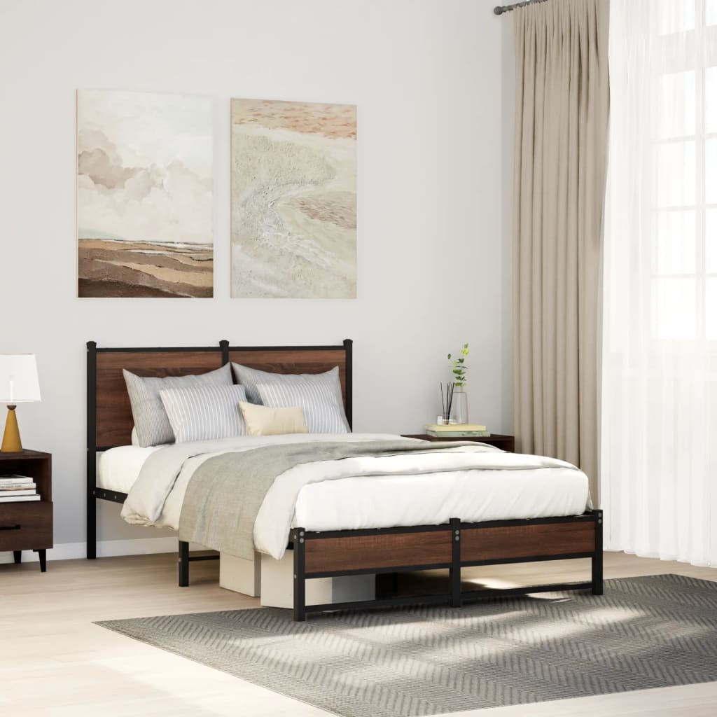 Bedframe met hoofdbord metaal bruin eikenkleurig 120x200 cm