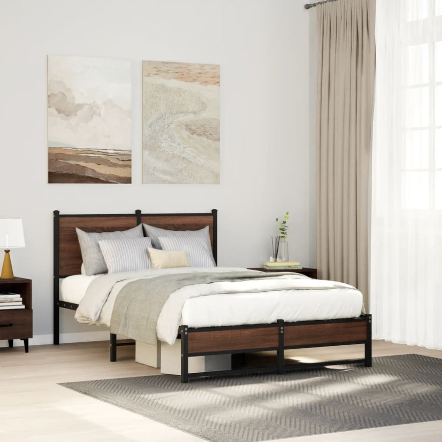 Bedframe met hoofdbord metaal bruin eikenkleurig 120x200 cm