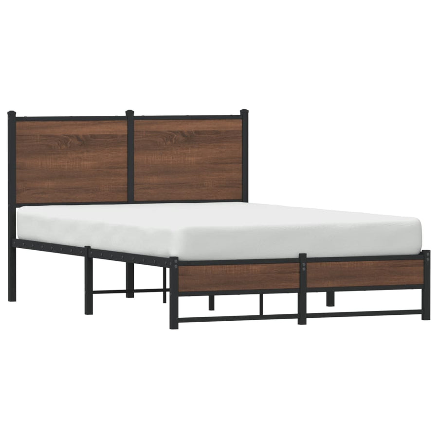 Bedframe met hoofdbord metaal bruin eikenkleurig 120x200 cm